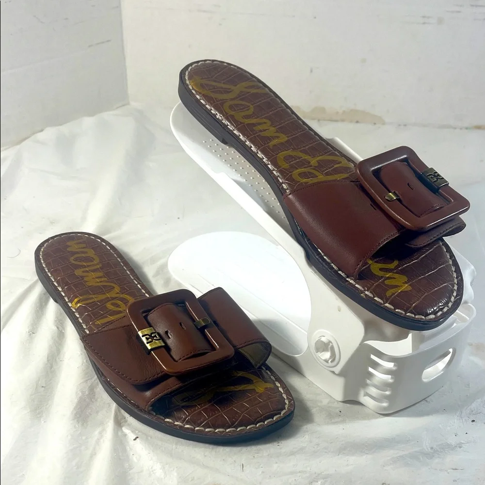 Sam Edelman Women’s Granada Brown Croc-Embossed Adjustable Buckle Slide Sandals - Picture 1 of 9